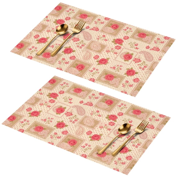 Placemat, Pioneer Flower Floral Print Pattern Place Mats Table Mat Set Of 2, PVC Washable Placemats for Party Kitchen Dining Decoration, 18x12 Inch, Fade Resistant