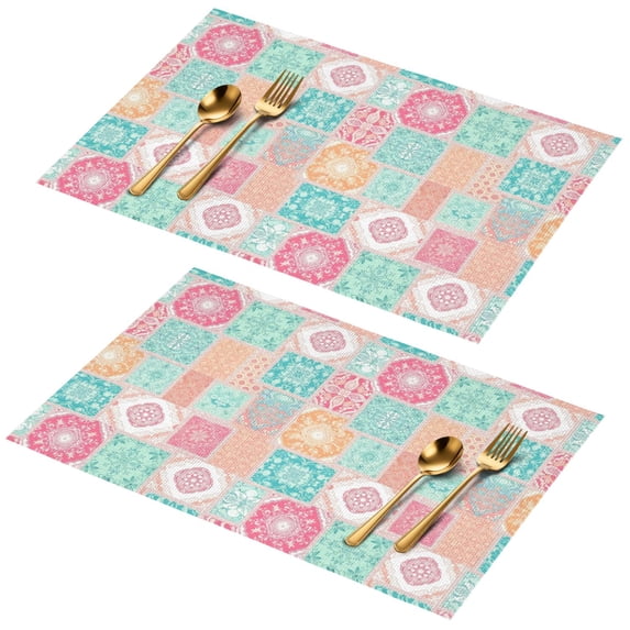 Placemat, Pioneer Flower Floral Print Pattern Place Mats Table Mat Set Of 2, PVC Washable Placemats for Party Kitchen Dining Decoration, 18x12 Inch, Fade Resistant