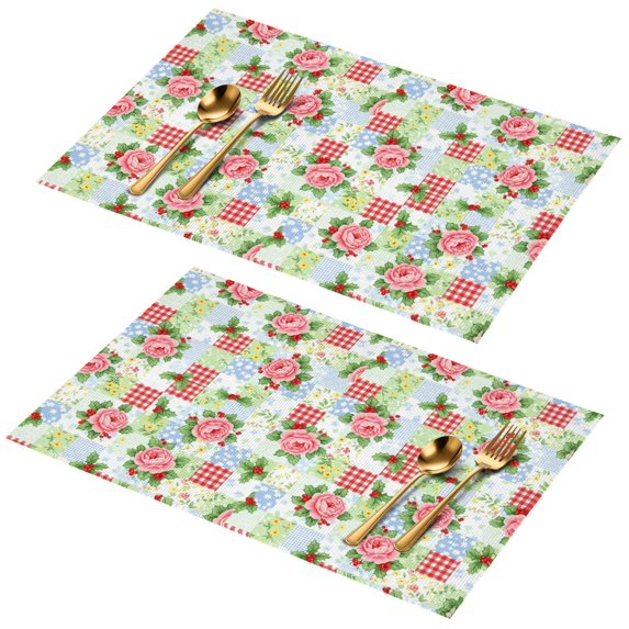 Placemat, Pioneer Flower Floral Print Pattern Place Mats Table Mat Set Of 2, PVC Washable Placemats for Party Kitchen Dining Decoration, 18x12 Inch, Fade Resistant