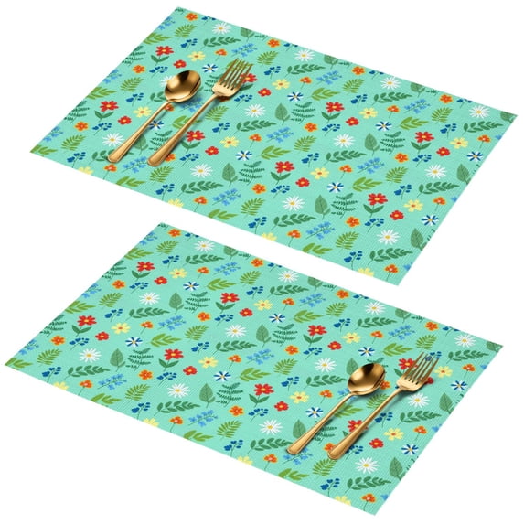Placemat, Pioneer Flower Floral Print Pattern Place Mats Table Mat Set Of 2, PVC Washable Placemats for Party Kitchen Dining Decoration, 18x12 Inch, Fade Resistant