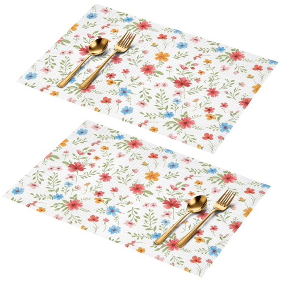 Placemat, Pioneer Flower Floral Print Pattern Place Mats Table Mat Set Of 2, PVC Washable Placemats for Party Kitchen Dining Decoration, 18x12 Inch, Fade Resistant