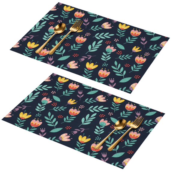 Placemat, Pioneer Flower Floral Print Pattern Place Mats Table Mat Set Of 2, PVC Washable Placemats for Party Kitchen Dining Decoration, 18x12 Inch, Fade Resistant