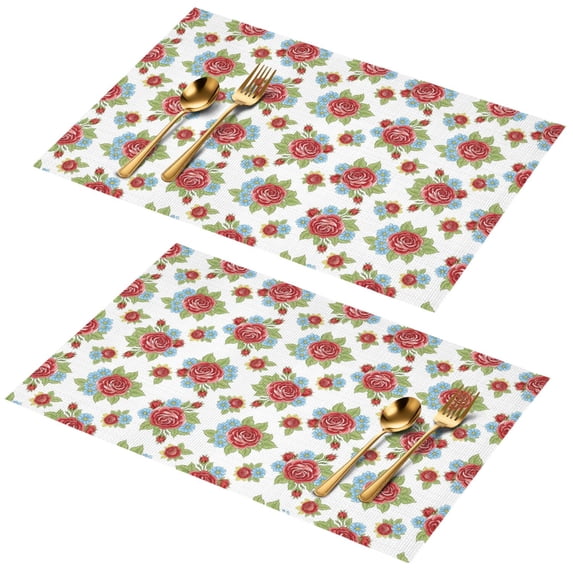 Placemat, Pioneer Flower Floral Print Pattern Place Mats Table Mat Set Of 2, PVC Washable Placemats for Party Kitchen Dining Decoration, 18x12 Inch, Fade Resistant