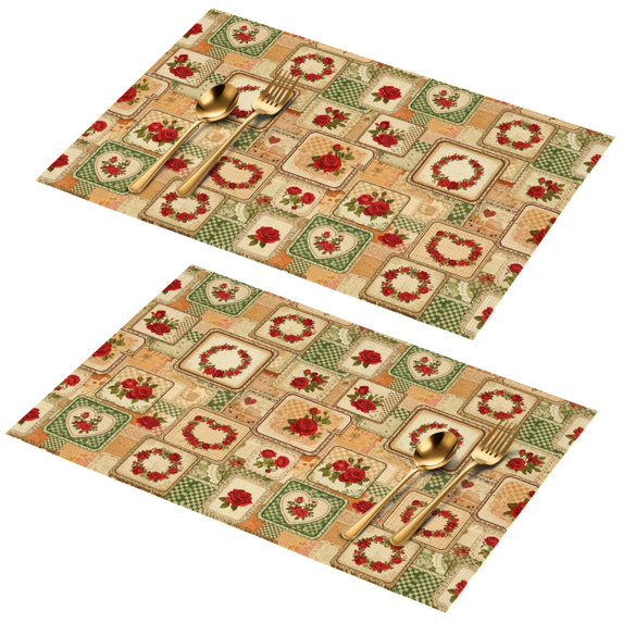 Placemat, Pioneer Flower Floral Print Pattern Place Mats Table Mat Set Of 2, PVC Washable Placemats for Party Kitchen Dining Decoration, 18x12 Inch, Fade Resistant