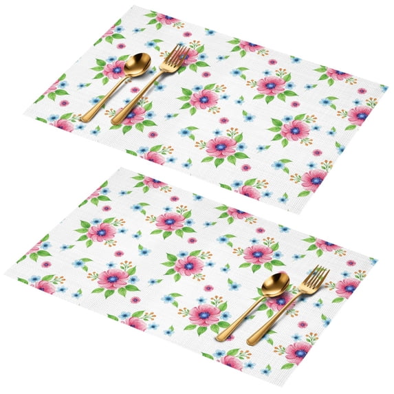 Placemat, Pioneer Flower Floral Print Pattern Place Mats Table Mat Set Of 2, PVC Washable Placemats for Party Kitchen Dining Decoration, 18x12 Inch, Fade Resistant