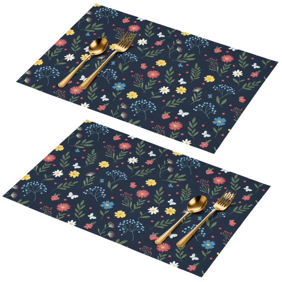 Placemat, Pioneer Flower Floral Print Pattern Place Mats Table Mat Set Of 2, PVC Washable Placemats for Party Kitchen Dining Decoration, 18x12 Inch, Fade Resistant