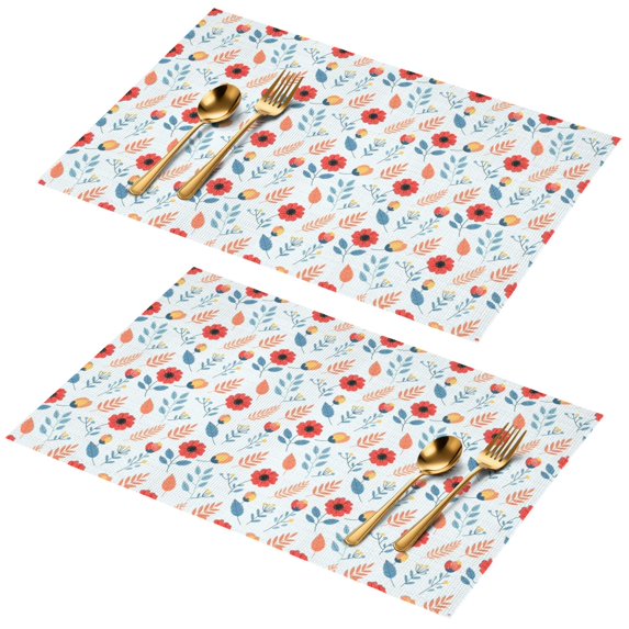 Placemat, Pioneer Flower Floral Print Pattern Place Mats Table Mat Set Of 2, PVC Washable Placemats for Party Kitchen Dining Decoration, 18x12 Inch, Fade Resistant