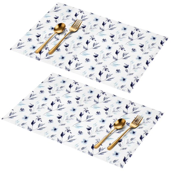 Placemat, Pioneer Flower Floral Print Pattern Place Mats Table Mat Set Of 2, PVC Washable Placemats for Party Kitchen Dining Decoration, 18x12 Inch, Fade Resistant