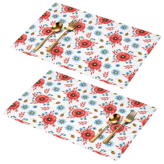 Placemat, Pioneer Flower Floral Print Pattern Place Mats Table Mat Set Of 2, PVC Washable Placemats for Party Kitchen Dining Decoration, 18x12 Inch, Fade Resistant