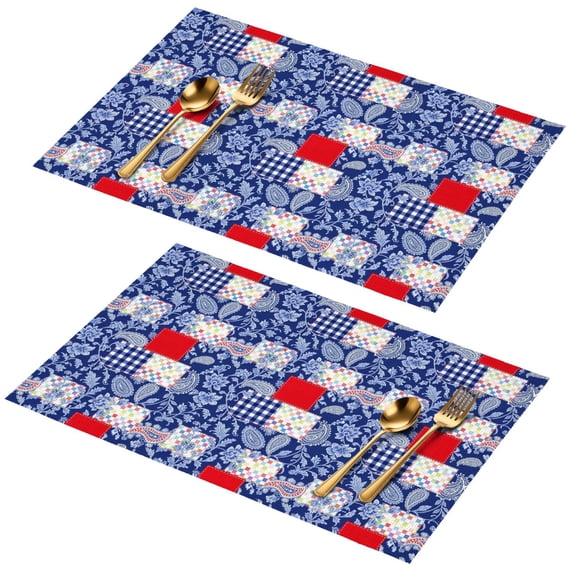 Placemat, Pioneer Flower Floral Print Pattern Place Mats Table Mat Set Of 2, PVC Washable Placemats for Party Kitchen Dining Decoration, 18x12 Inch, Fade Resistant