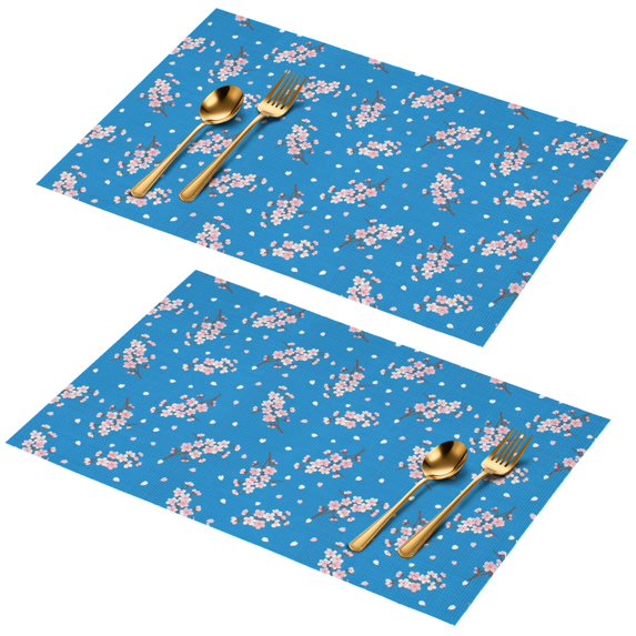 Placemat, Pioneer Flower Floral Print Pattern Place Mats Table Mat Set Of 2, PVC Washable Placemats for Party Kitchen Dining Decoration, 18x12 Inch, Fade Resistant