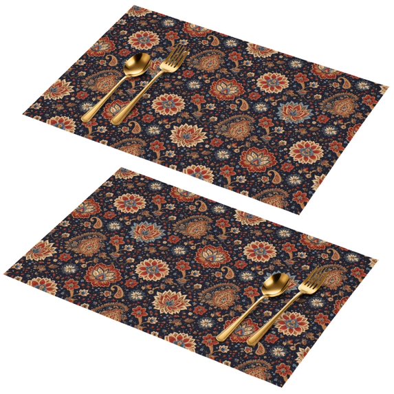 Placemat, Pioneer Flower Floral Print Pattern Place Mats Table Mat Set Of 2, PVC Washable Placemats for Party Kitchen Dining Decoration, 18x12 Inch, Fade Resistant