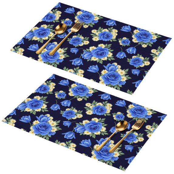 Placemat, Pioneer Flower Floral Print Pattern Place Mats Table Mat Set Of 2, PVC Washable Placemats for Party Kitchen Dining Decoration, 18x12 Inch, Fade Resistant