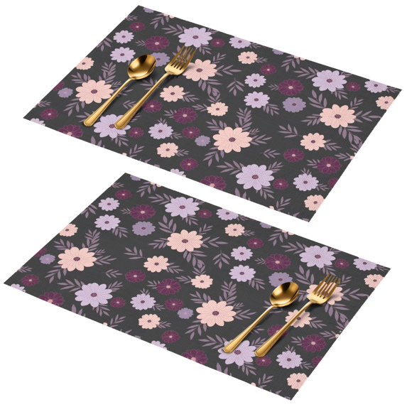 Placemat, Pioneer Flower Floral Print Pattern Place Mats Table Mat Set Of 2, PVC Washable Placemats for Party Kitchen Dining Decoration, 18x12 Inch, Fade Resistant