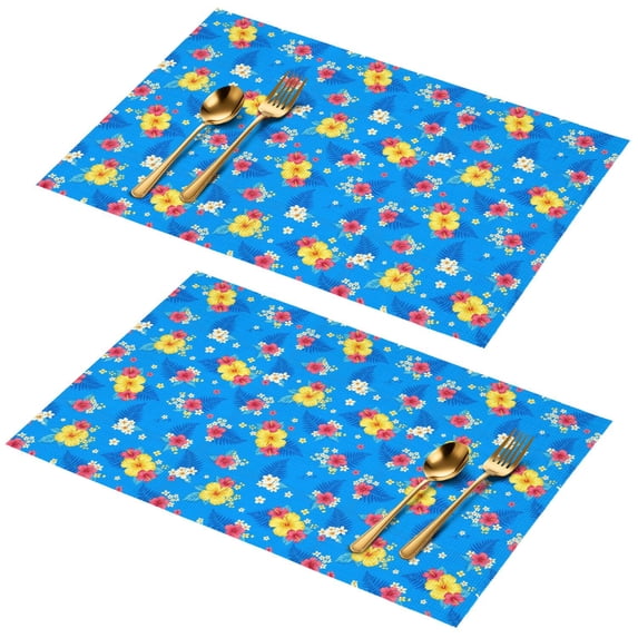 Placemat, Pioneer Flower Floral Print Pattern Place Mats Table Mat Set Of 2, PVC Washable Placemats for Party Kitchen Dining Decoration, 18x12 Inch, Fade Resistant