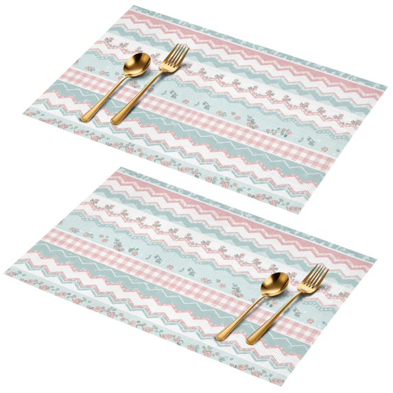 Placemat, Pioneer Flower Floral Print Pattern Place Mats Table Mat Set Of 2, PVC Washable Placemats for Party Kitchen Dining Decoration, 18x12 Inch, Fade Resistant