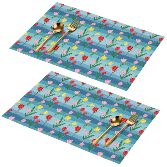 Placemat, Pioneer Flower Floral Print Pattern Place Mats Table Mat Set Of 2, PVC Washable Placemats for Party Kitchen Dining Decoration, 18x12 Inch, Fade Resistant