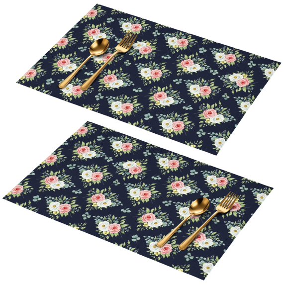 Placemat, Pioneer Flower Floral Print Pattern Place Mats Table Mat Set Of 2, PVC Washable Placemats for Party Kitchen Dining Decoration, 18x12 Inch, Fade Resistant
