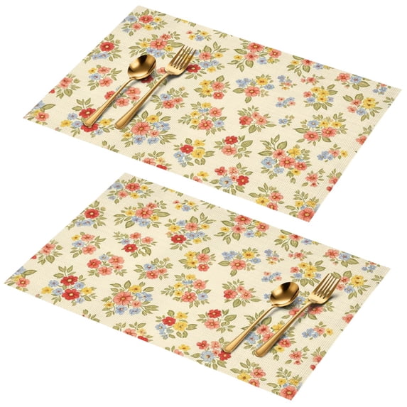 Placemat, Pioneer Flower Floral Print Pattern Place Mats Table Mat Set Of 2, PVC Washable Placemats for Party Kitchen Dining Decoration, 18x12 Inch, Fade Resistant