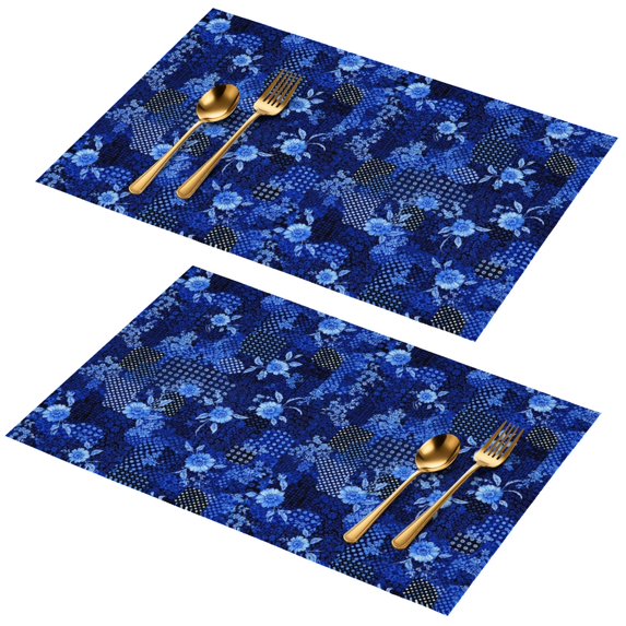 Placemat, Pioneer Flower Floral Print Pattern Place Mats Table Mat Set Of 2, PVC Washable Placemats for Party Kitchen Dining Decoration, 18x12 Inch, Fade Resistant