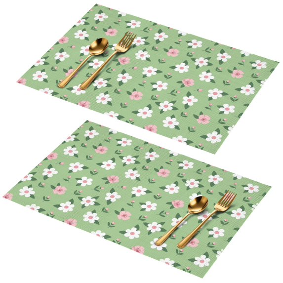 Placemat, Pioneer Flower Floral Print Pattern Place Mats Table Mat Set Of 2, PVC Washable Placemats for Party Kitchen Dining Decoration, 18x12 Inch, Fade Resistant