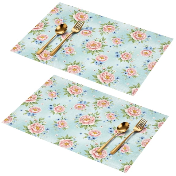 Placemat, Pioneer Flower Floral Print Pattern Place Mats Table Mat Set Of 2, PVC Washable Placemats for Party Kitchen Dining Decoration, 18x12 Inch, Fade Resistant