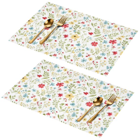 Placemat, Pioneer Flower Floral Print Pattern Place Mats Table Mat Set Of 2, PVC Washable Placemats for Party Kitchen Dining Decoration, 18x12 Inch, Fade Resistant