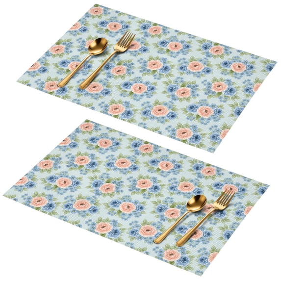 Placemat, Pioneer Flower Floral Print Pattern Place Mats Table Mat Set Of 2, PVC Washable Placemats for Party Kitchen Dining Decoration, 18x12 Inch, Fade Resistant