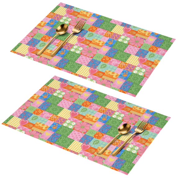 Placemat, Pioneer Flower Floral Print Pattern Place Mats Table Mat Set Of 2, PVC Washable Placemats for Party Kitchen Dining Decoration, 18x12 Inch, Fade Resistant