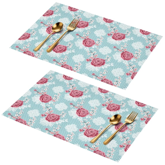 Placemat, Pioneer Flower Floral Print Pattern Place Mats Table Mat Set Of 2, PVC Washable Placemats for Party Kitchen Dining Decoration, 18x12 Inch, Fade Resistant