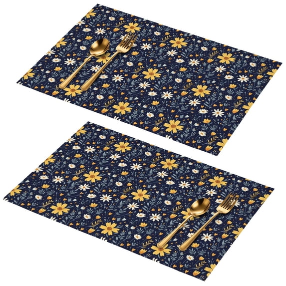 Placemat, Pioneer Flower Floral Print Pattern Place Mats Table Mat Set Of 2, PVC Washable Placemats for Party Kitchen Dining Decoration, 18x12 Inch, Fade Resistant