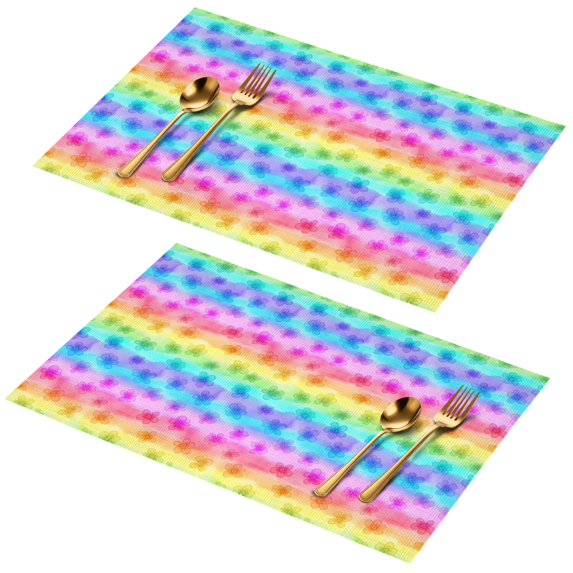Placemat, Pioneer Flower Floral Print Pattern Place Mats Table Mat Set Of 2, PVC Washable Placemats for Party Kitchen Dining Decoration, 18x12 Inch, Fade Resistant