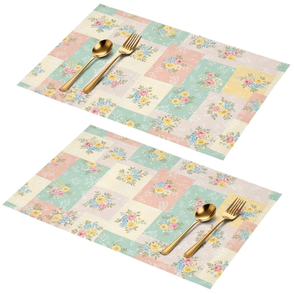 Placemat, Pioneer Flower Floral Print Pattern Place Mats Table Mat Set Of 2, PVC Washable Placemats for Party Kitchen Dining Decoration, 18x12 Inch, Fade Resistant