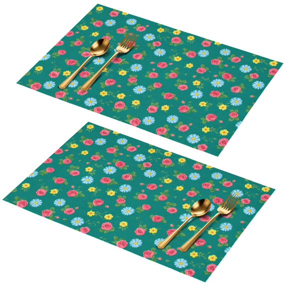 Placemat, Pioneer Flower Floral Print Pattern Place Mats Table Mat Set Of 2, PVC Washable Placemats for Party Kitchen Dining Decoration, 18x12 Inch, Fade Resistant