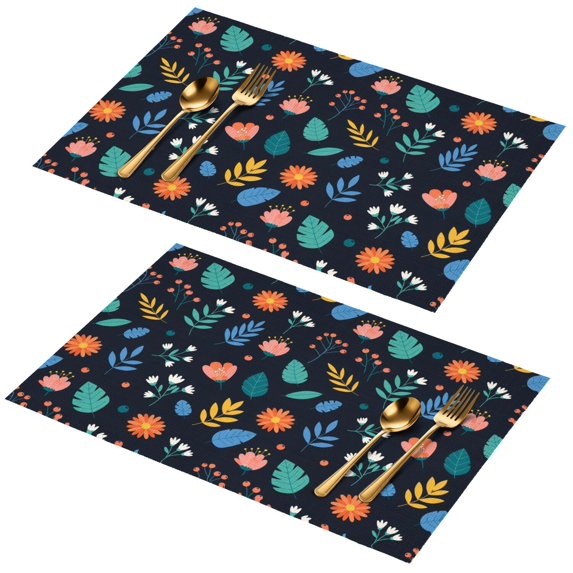 Placemat, Pioneer Flower Floral Print Pattern Place Mats Table Mat Set Of 2, PVC Washable Placemats for Party Kitchen Dining Decoration, 18x12 Inch, Fade Resistant