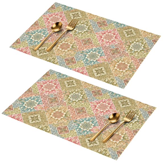 Placemat, Pioneer Flower Floral Print Pattern Place Mats Table Mat Set Of 2, PVC Washable Placemats for Party Kitchen Dining Decoration, 18x12 Inch, Fade Resistant