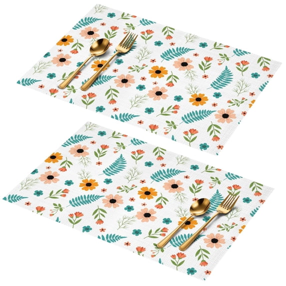 Placemat, Pioneer Flower Floral Print Pattern Place Mats Table Mat Set Of 2, PVC Washable Placemats for Party Kitchen Dining Decoration, 18x12 Inch, Fade Resistant