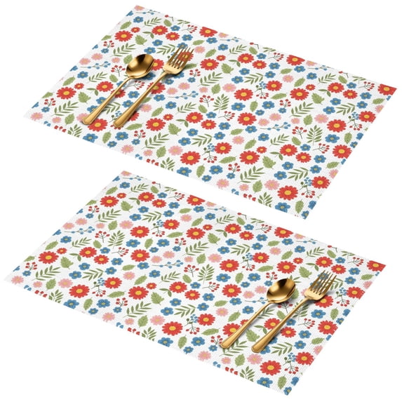 Placemat, Pioneer Flower Floral Print Pattern Place Mats Table Mat Set Of 2, PVC Washable Placemats for Party Kitchen Dining Decoration, 18x12 Inch, Fade Resistant