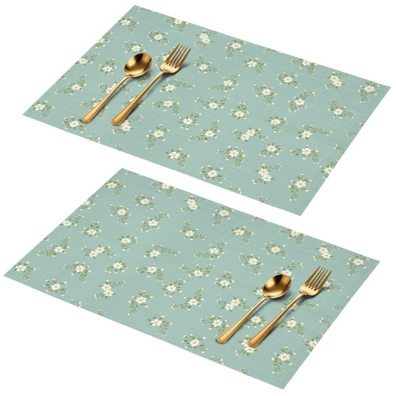 Placemat, Pioneer Flower Floral Print Pattern Place Mats Table Mat Set Of 2, PVC Washable Placemats for Party Kitchen Dining Decoration, 18x12 Inch, Fade Resistant
