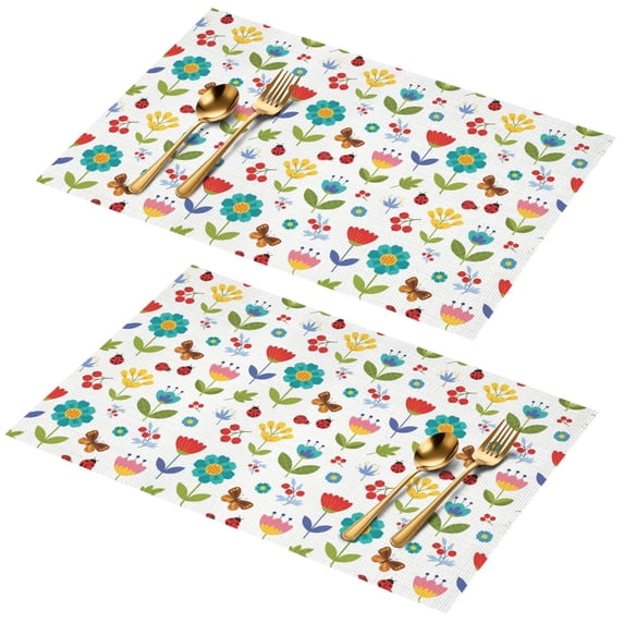 Placemat, Pioneer Flower Floral Print Pattern Place Mats Table Mat Set Of 2, PVC Washable Placemats for Party Kitchen Dining Decoration, 18x12 Inch, Fade Resistant
