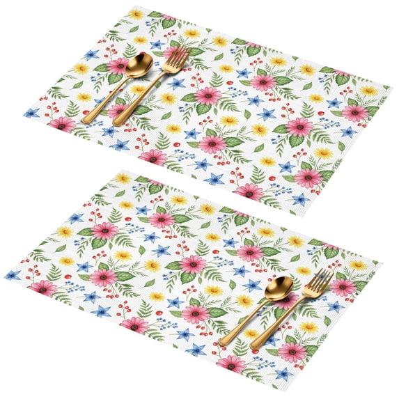 Placemat, Pioneer Flower Floral Print Pattern Place Mats Table Mat Set Of 2, PVC Washable Placemats for Party Kitchen Dining Decoration, 18x12 Inch, Fade Resistant