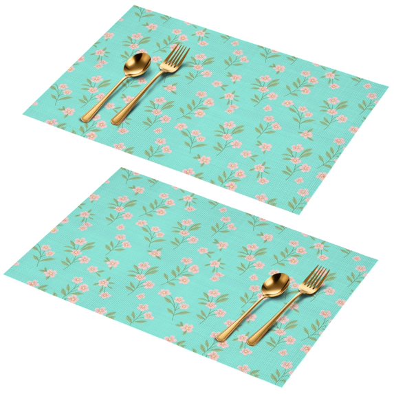 Placemat, Pioneer Flower Floral Print Pattern Place Mats Table Mat Set Of 2, PVC Washable Placemats for Party Kitchen Dining Decoration, 18x12 Inch, Fade Resistant