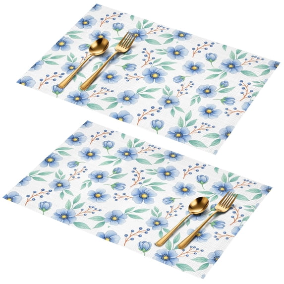 Placemat, Pioneer Flower Floral Print Pattern Place Mats Table Mat Set Of 2, PVC Washable Placemats for Party Kitchen Dining Decoration, 18x12 Inch, Fade Resistant