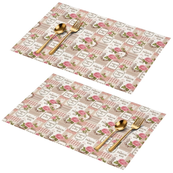 Placemat, Pioneer Flower Floral Print Pattern Place Mats Table Mat Set Of 2, PVC Washable Placemats for Party Kitchen Dining Decoration, 18x12 Inch, Fade Resistant