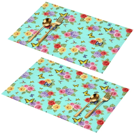 Placemat, Pioneer Flower Floral Print Pattern Place Mats Table Mat Set Of 2, PVC Washable Placemats for Party Kitchen Dining Decoration, 18x12 Inch, Fade Resistant