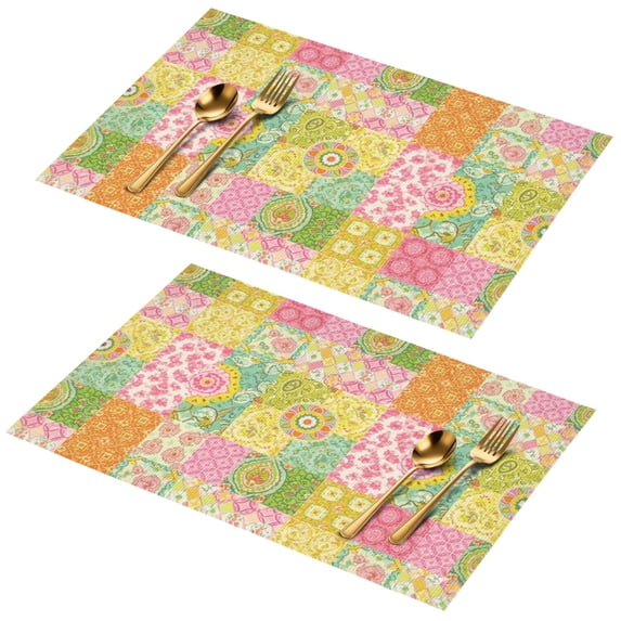Placemat, Pioneer Flower Floral Print Pattern Place Mats Table Mat Set Of 2, PVC Washable Placemats for Party Kitchen Dining Decoration, 18x12 Inch, Fade Resistant