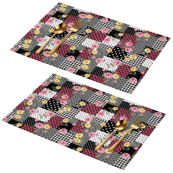 Placemat, Pioneer Flower Floral Print Pattern Place Mats Table Mat Set Of 2, PVC Washable Placemats for Party Kitchen Dining Decoration, 18x12 Inch, Fade Resistant