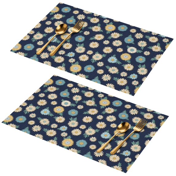 Placemat, Pioneer Flower Floral Print Pattern Place Mats Table Mat Set Of 2, PVC Washable Placemats for Party Kitchen Dining Decoration, 18x12 Inch, Fade Resistant