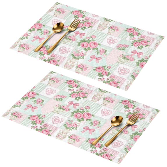 Placemat, Pioneer Flower Floral Print Pattern Place Mats Table Mat Set Of 2, PVC Washable Placemats for Party Kitchen Dining Decoration, 18x12 Inch, Fade Resistant