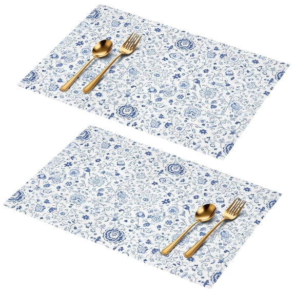 Placemat, Pioneer Flower Floral Print Pattern Place Mats Table Mat Set Of 2, PVC Washable Placemats for Party Kitchen Dining Decoration, 18x12 Inch, Fade Resistant